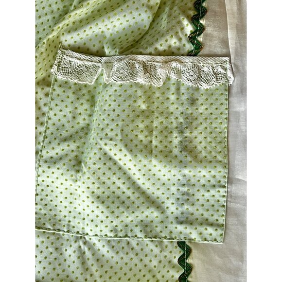 Vintage Green Polka Dot Apron Lace Pocket Scalloped Edges White Silk Organza - Picture 3 of 10